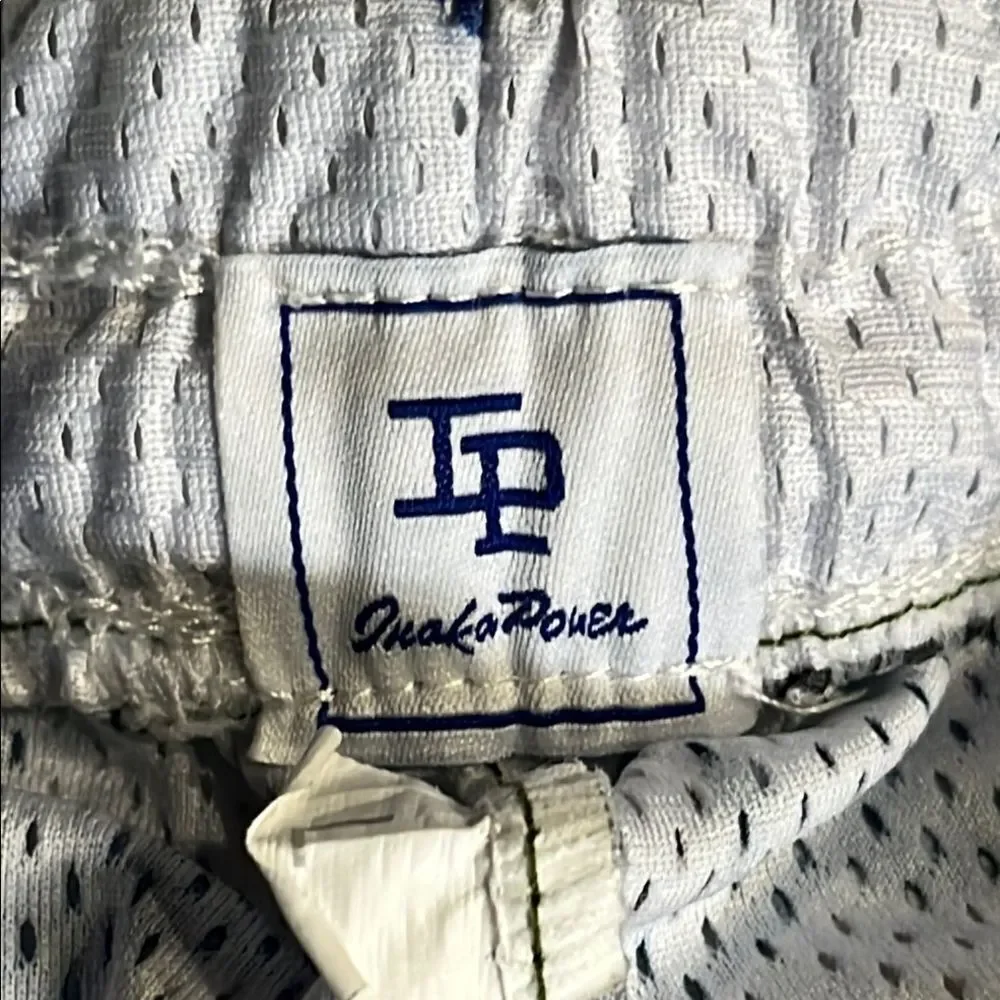 Inaka Power White Graphic Mesh Shorts with Navy Design Mens L